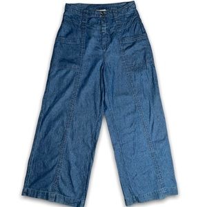 AMERICAN EAGLE High Rise Straight Wide Leg Button Fly Chambray Jeans Pants 10